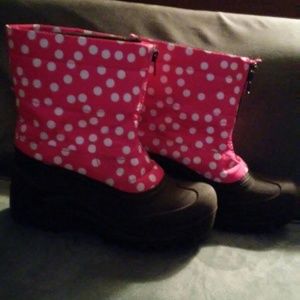 Pink poka dot winter boots